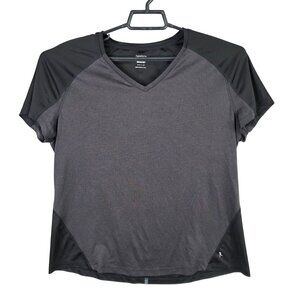 Womens Danskin Now Dri More Gray & Black T Shirt V Neck Short Sleeve Size XL